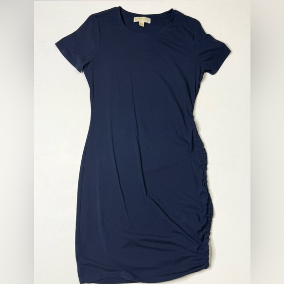 MICHAEL Michael Kors Dresses & Skirts - Michael Kors Navy Blue Ruched Side Short Sleeve Dress Size Large